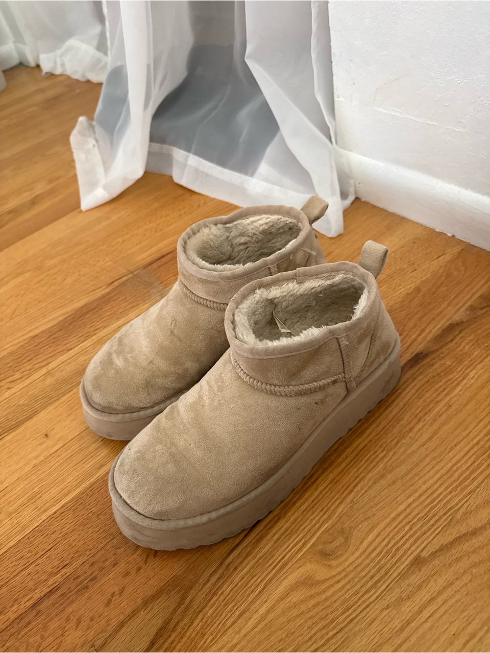 Kids Cozy Ankle Boots - Beige Faux-Suede